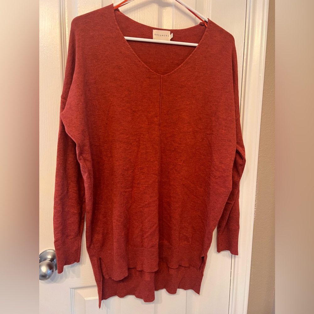 Dreamers Red Oversized V-Neck Sweater Super Soft Cozy Fall Size S/M